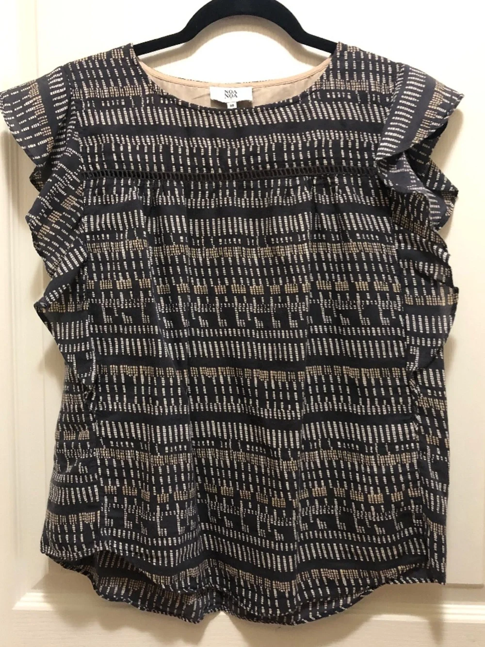 Noa Noa women’s cap sleeve ruffle top sz Small EU36 cream grey - Picture 1 of 5